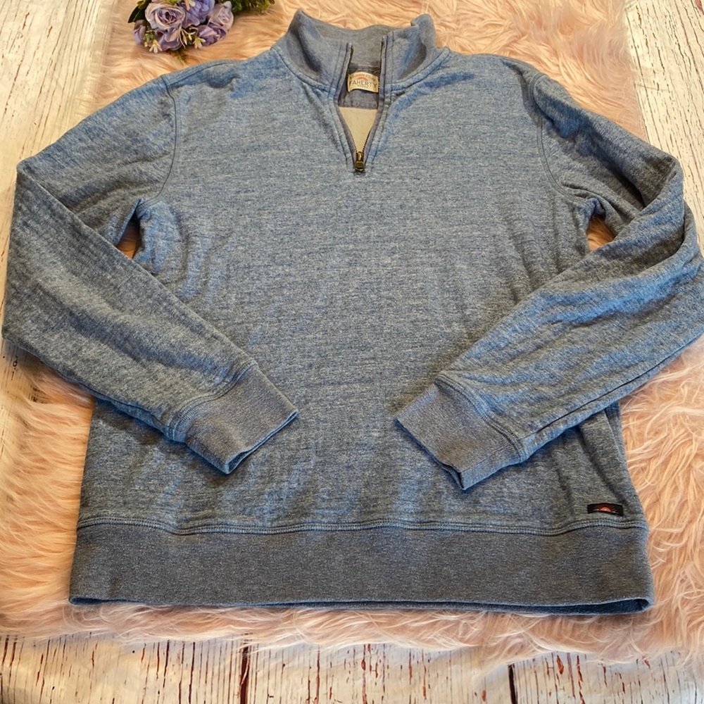 Faherty Heathered Blue Quarter-Zip Pullover